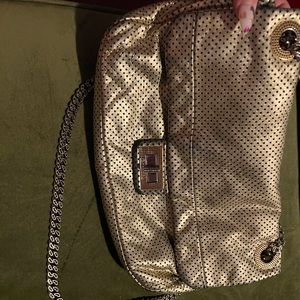 CHANEL drill flap perforated leather gold purse
